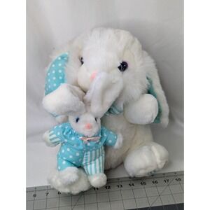 White Rabbit Bunny Plush Lot Teal Circles 12 Inch Mom Baby Dandee Intl Stuffed